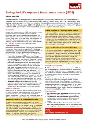 A page of text with some of the writing highlighted in yellow boxes. The red and black War on Want logo is in the top right hand corner.