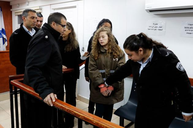 Sixteen-year-old Ahed Tamimi arrives for a hearing at Ofer military court. Photo: Photo: Ahmad Gharabli/AFP