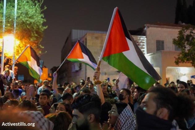 Palestinians waving flags