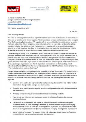 Joint Letter to UK Gov on Palestinian Mass Arrests by Israeli Security Forces_26 May 2021 photo 1