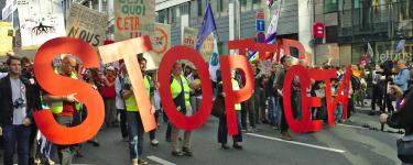 Protest in Brussels against the TTIP and CETA free trade agreements. Credit: M0tty